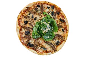 mushroom and basil pizza