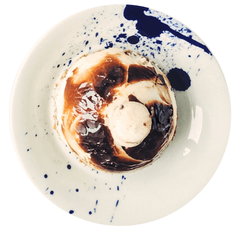 ice cream and chocolate syrup